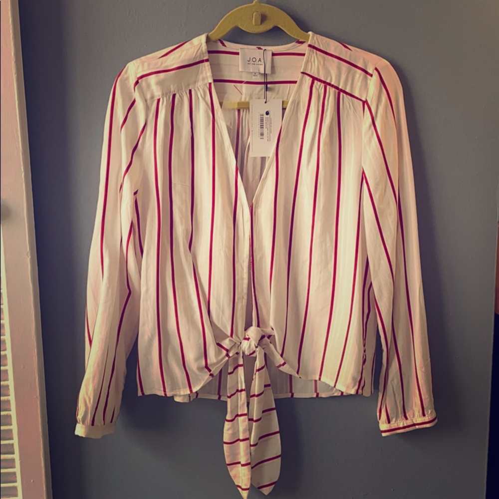 NWT J.O.A. Striped Knotted V-Neck Top